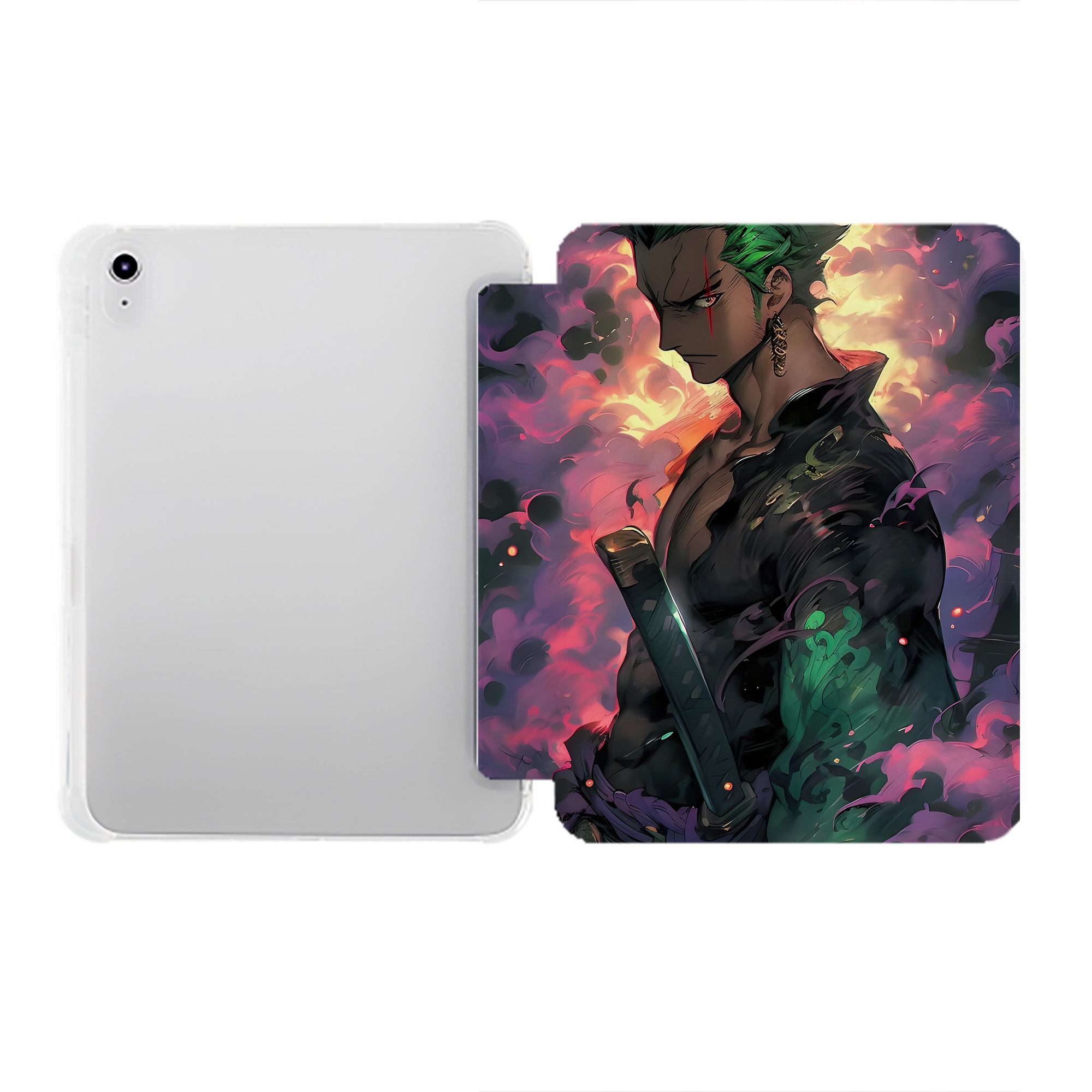 （画像用） ワンピース ONE PIECE IPad ケース ペン収納付き 三つ折りスタンド PUレザー×シリコン 対応機種9.5/10.5/10.9インチ